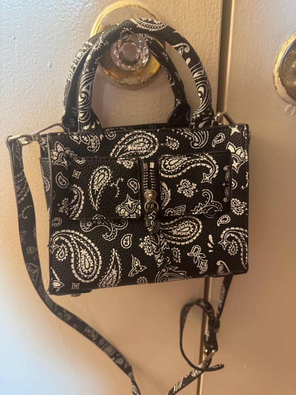 Brandon Blackwood Black and White Paisley Crossbody Bag
